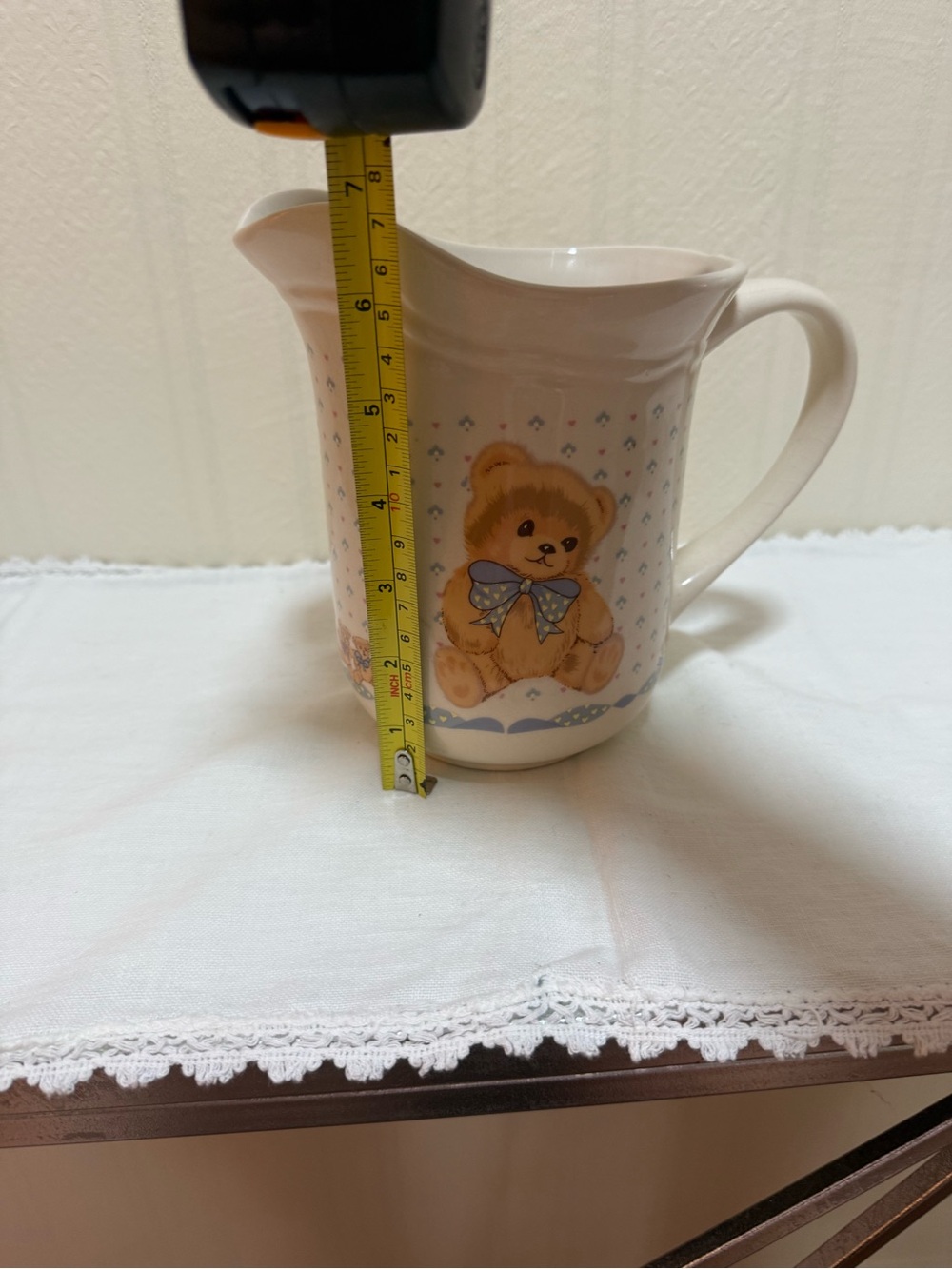 Ceramic Teddy Bear Pitcher with Blue Bow - Picture 11 of 11